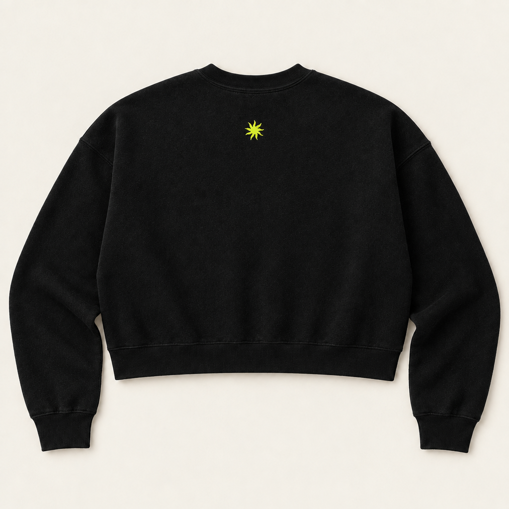 Black NEON SUN Club Crop Crew back flat lay