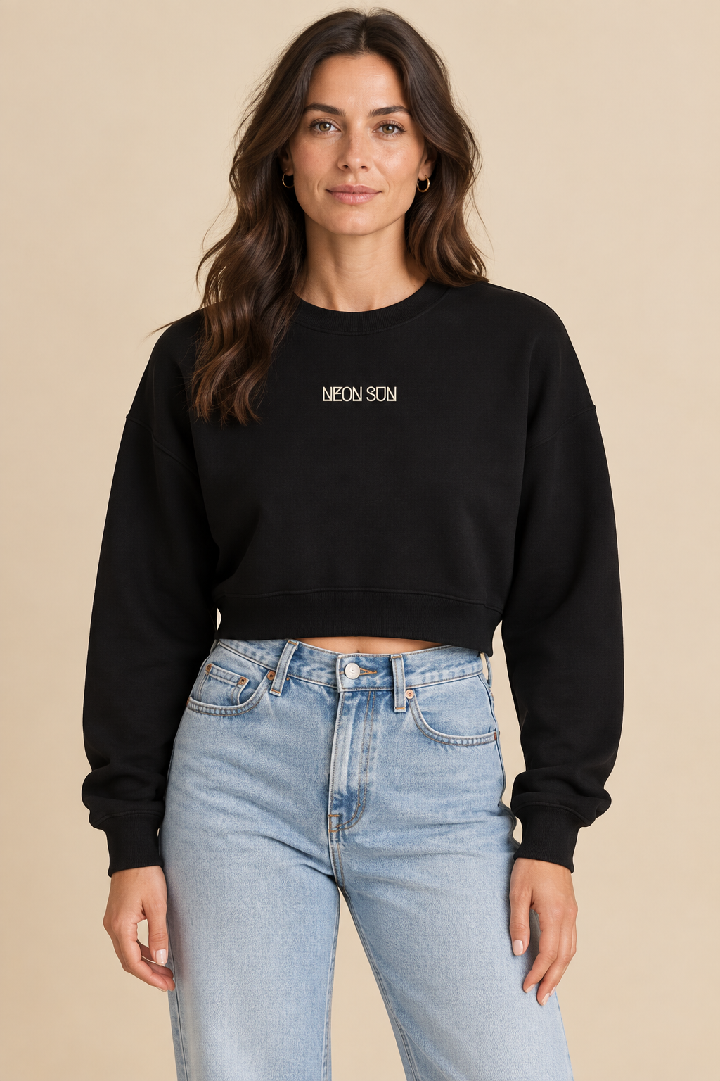 NEON SUN Club Crop Crew on-model mockup