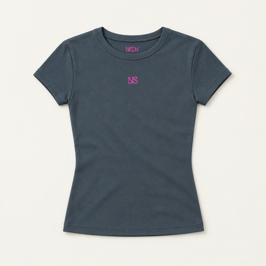 Slate NEON SUN baby tee flat lay